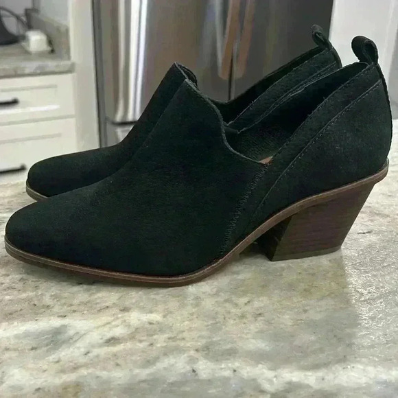 Lucky Brand Womens Vennia Ankle Boots Black Nubuck Leather Block Heel Size 8.5M - Picture 4 of 8